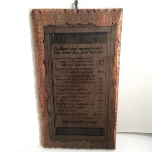 Vintage unique handmade tavern pub menu rustic wooden sign